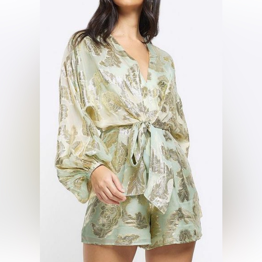 Elegant Green Lace gold romper